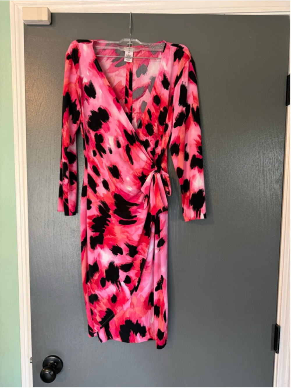 Women's Cache Pink & Black Animal Print Wrap Dress Size M